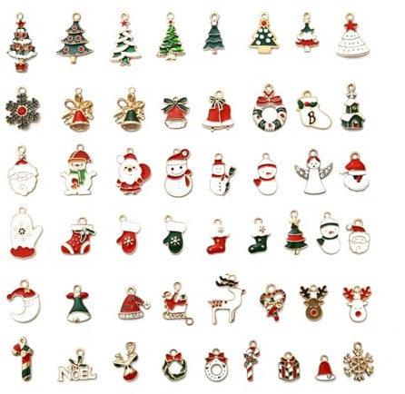 Rainway 50 Stück Niedlich Weihnachtsanhänger Kleine, Miniatur Tannenbaum Deko, Weihnachten Gold Emaille Anhänger, DIY Schmuck Charms für Weihnachtsbaum Deko, Halsketten, Armbänder, Bastelarbeiten