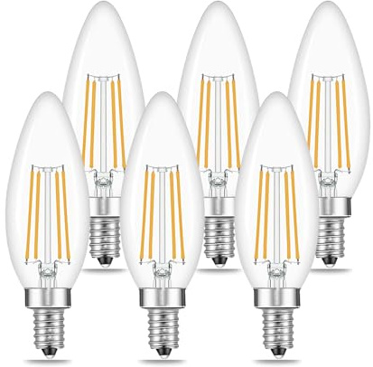 SSXBF E14 European Base LED Candelabra Light Bulbs 40W Equivalent, Warm White 2700K, 400LM, B11 4W Bulbs for for Turkish Lamp, European Chandeliers, 6 Pack