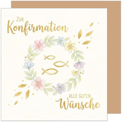 Edition Seidel Premium quadratische Glückwunschkarte zur Konfirmation mit Umschlag. Konfirmationskarte Grußkarte Karte Spruch Sprüche Junge Mädchen Jugendliche Blüten Kranz Wünsche (KFQ128 SW026)