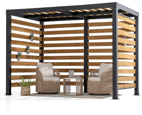 SUNJOY Cedar Wood Pergola with Steel Frame, 191x313cm Garden Shelter, Wind & Weather-Resistant Outdoor Gazebo, Double Hooks for Hanging Egg Chairs & Swings