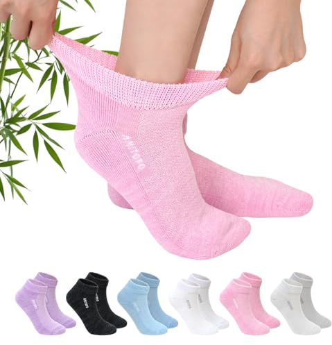 LOFIR Calzini Diabetici da Donna Corti: Calze Senza Elastico e Senza Cuciture Estive Sanitarie in Bambù con Suola in Spugna per Caviglie e Piedi Gonfi Anziani e Gravidanza 6 Paia Pastello 39-42