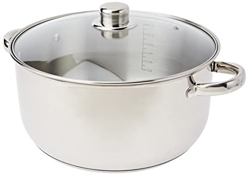 Crealys 502386 - Padella Tuttofare in Acciaio Inox 8 L con Coperchio in Vetro, Diametro 28 cm