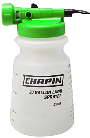 Chapin G390 Hose End Sprayer For Water Soluble Materials, 20 Gallon, 32 Ounce Tank, Finger Control and Backflow Prevention, For Spraying Lawns, Weeds, Insects, Fertilizers, Translucent White