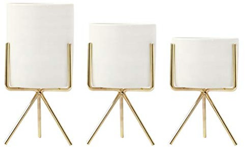 OUNONA Metall Blumenst?nder mit Keramik Bluemnt?pfe Pflanzenst?nder Blumenhocker Pflanzenregale Deko f¨¹r Sukkulenten Kaktus Blumen Indoor Outdoor 3 St¨¹cke (Golden)