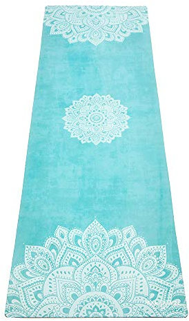 Yoga Design Lab Reise Yogamatte 1,5mm | Dünn, rutschfest, Faltbar, Leicht, Matte/Handtuch, Waschmaschinenfest | mit Tragegurt (Mandala Turquoise, 1.5mm)