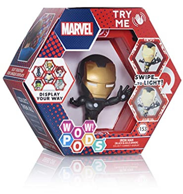 WOW! PODS Avengers Collection - Iron Man Metallic Limited Edition | Superhero Light-Up Bobble-Head Figure | Official Marvel Toys, Collectables & Gifts, Black & Gold