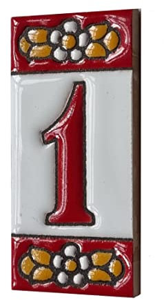 Carreau de maison en céramique - Chiffres et lettres - Motif floral rouge - Dimensions : 7,5 x 3,5 cm - 2 à 10 cadres (1)