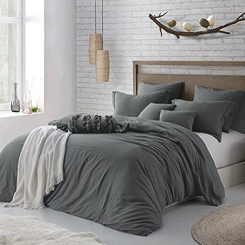 Sedefen Bettwäsche 200x220cm Baumwolle Renforce Grau Dunkelgrau Anthrazit Uni Unifarben Baumwollbettwäsche Set,Doppelbett Bettbezug und 2 Kissenbezug 80x80cm,mit Reißverschluss