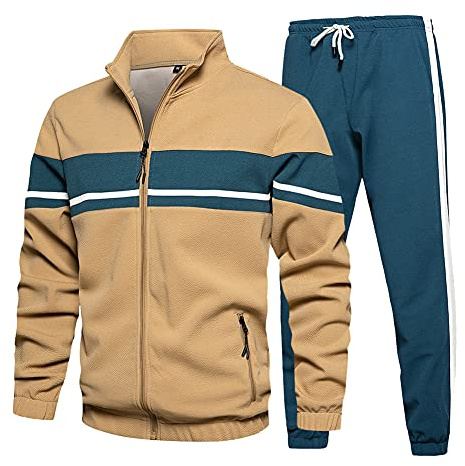 MANLUODANNI Men's Tracksuit Sets Bottom Full Zip Jogging Gym Sweat Suit with Zipper Pockets 75Khaki XL