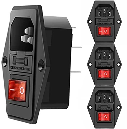 Greluma 4 Stk 3 Poliger IEC320 C14-Eingangsmodul Stecker 10A-Sicherungsschalter, Männliche Steckdose 10A 250V AC für Laborgeräte Medizinische Geräte