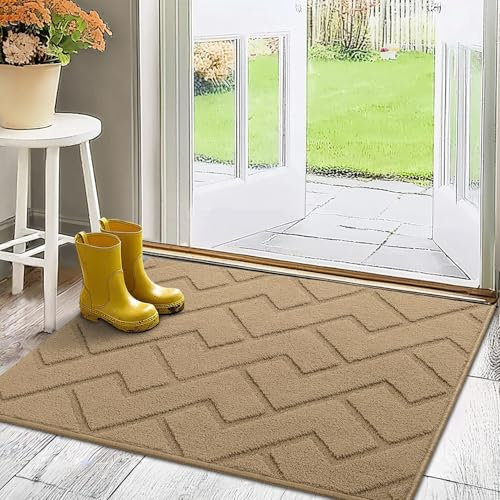 Biscpro Fußmatte Innen Außen Waschbar eingangsteppich innen Schmutzfangmatte rutschfest,Türmatte Innen Teppich für Eingang, Patio, Flur, Garten, Innen und Außen (Braun, 80 * 100 cm)