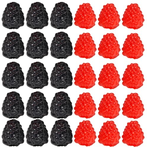 Warmhm 40 Pièces de Baies Artificielles Miniatures Rasberries Réalistes en Plastique Noir et Rouge Fruits Simulés Miniatures pour Craft Décor de Photographie Accessoires de Cuisine et Décoration Intér