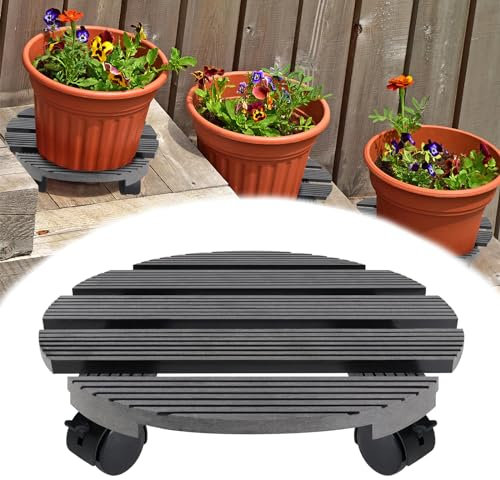 FIVMEN Pflanzenroller Rund 2X Rollbrett Pflanzen WPC Blumenroller 30cm Blumentopf Untersetzer mit Rollen Außenbereich MAX. 100KG, Dunkelgrau