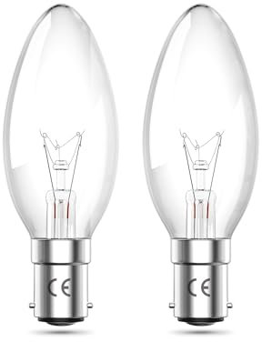 TobeBright 2 x B15 Small Bayonet Candle Bulbs 42W, Dimmable C35 SBC B15d Classic Clear Glass Candle Light Bulb Warm White 2700K for Ceiling Chandelier, Pendant Lamp, Table Lamp