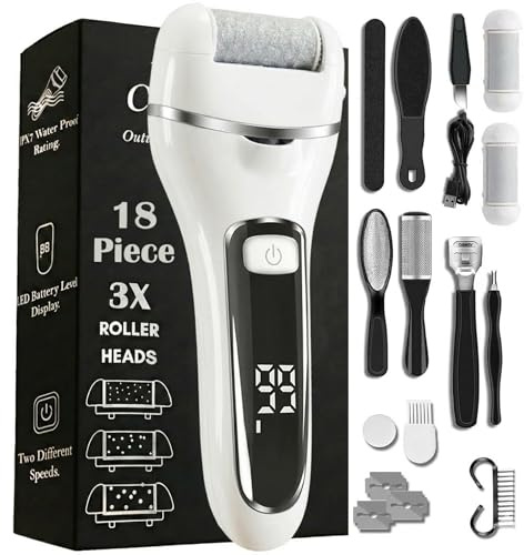 Premium Electric Foot Callus Remover Kit 18 Pieces for Feet Foot Filer Dead Skin Remover for Feet Callous Remover Tool Pedicure Electric Foot File Kit Luxurious (Diamond White) by Quantum Lux