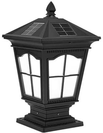 Farol Pie Sobremuro Exterior Lámpara de poste solar estanca crepúsculo-amanecer Lámpara de Columna Cuadrada de Aluminio Palacio Retro al aire libre Patio Villa Puerta Valla Jardín Pilar Luces ( Color