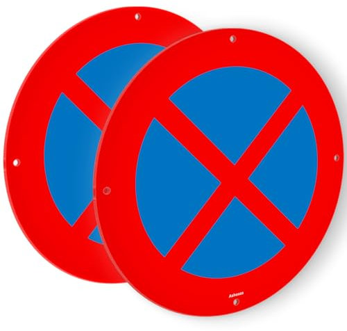 Ashoaza 2 panneau défense de stationner en aluminium métal rond signalisation routière pour extérieur Ø 30 cm, interdiction de stationner (Interdiction d'arrêt)…