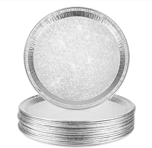 Roponan 15 Pack Serving Platters 12”, Disposable Aluminium Foil Serving Trays for Parties, Silver Embossed Foil Serving Dishes/Plates for Vegetable, Fruit, Slices of Cake, Cookies