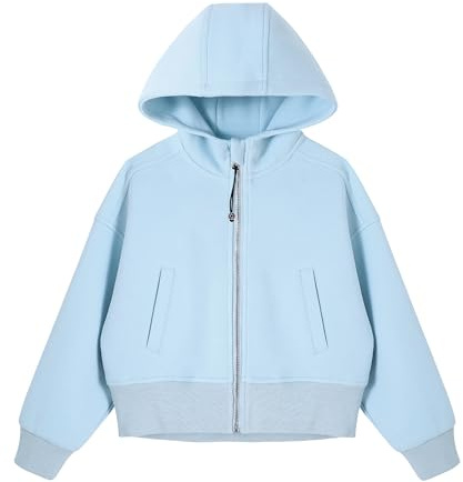 Rolanko Ragazze Felpa con Cappuccio con Cerniera, Cotone Giacca con Cappuccio a Maniche Lunghe Felpa con Tasche per Bambina, Blu, 10-11 Anni, 150