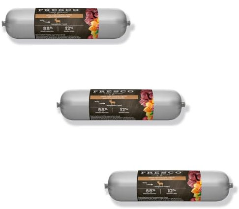 FRESCO Barf Wurst Complete-Menü Wild mit Kürbis, Apfel & Preiselbeeren | 3er Pack | 3 x 400 g | Nassfutter für Hunde | Zur Unterstützung von Immunsystem und Verdauung