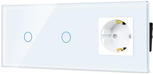 TAWOIA Normaler Lichtschalter mit Steckdose, EU Standard 1 Fach Steckdose Unterputz mit Doppelt Touch Lichtschalter 1 Fach 1 Wege Glasscheibe 86 * 228mm Weiß