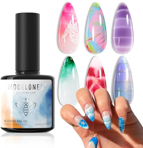 Modelones Blooming Gel Nail Polish, 15 ml Clear Nail Art Accessories Stuff for Spreading Effects, Floral Print, Marble, Watercolor Design