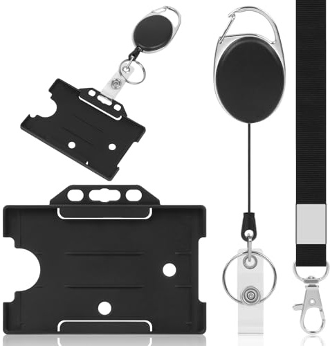 Retractable Lanyard and Badge Holder Set Includes Lanyard Neck Strap, ID Card Holder and Metal Lobster Clip for Women Men Nurse Teacher Student