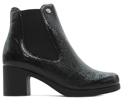 PITILLOS - Botín de piel,tacón ancho,cremallera,suela de goma,hecho en España,sencillo,clásico,liso,de charol para: Mujer color: NEGRO talla:38