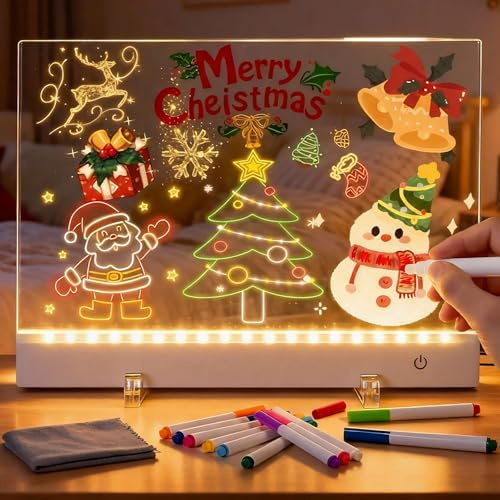 SERIONR Lavagnetta in Acrilico con luci LED, 30x20 cm Lavagna per appunti a LED con colori, Led glow drawing board riutilizzabile, 5 modalità e 7 colori per scuole case uffici bar ristoranti