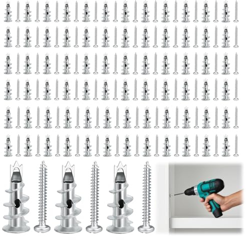 Plasterboard Fixings Heavy Duty, 60 Pcs Metal Plasterboard Wall Plug and Screws Superior Tight Grip Plasterboard Screws for Plaster Boards Composite Boards Wooden Boards