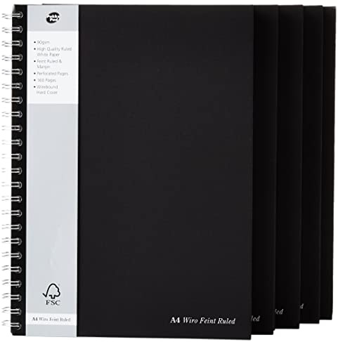 Pukka Pad A4 Ruled Feint and Margin Wire Bound Manuscript Book - Black (160 Pages)