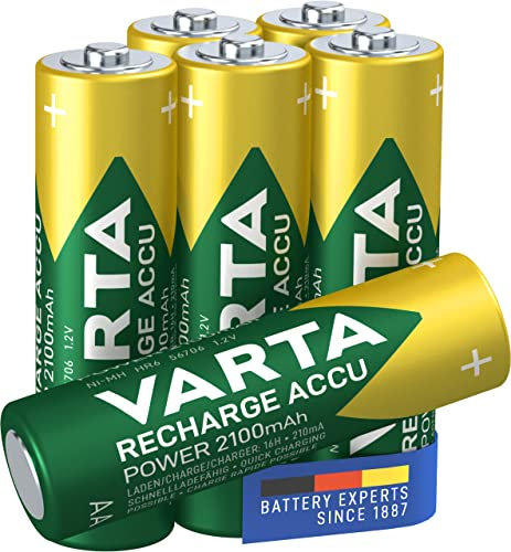 VARTA Recharge Accu Power, recargable - Pilas de NiMH AA Mignon (paquete de 6 unidades, 2100 mAh) - Recargables sin efecto de memoria - Listo para usar