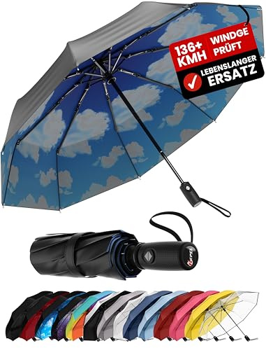 Repel Paraguas plegable Antiviento y - Apertura automática fácil - Paraguas Grande, Guarda Chuva Compacto y Duradero, Estructura de Fibra de Vidrio Resistente - Cabe en una Mochila o Bolso