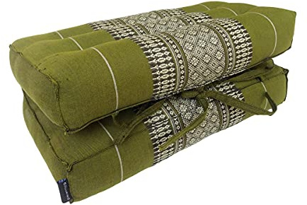 Traditional Thai Kapok Foldable Yoga Meditation Cushion with Carry Handle (Green)