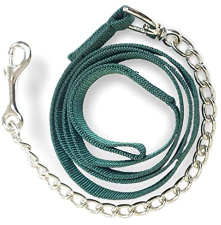 Führkette für Pferde | Sicheres Führen mit Eisenkette & Nylon Handgriff | Führleine geeignet für Hengst Hunde Pony Esel | Länge 2,10 m (Dunkelgrün)