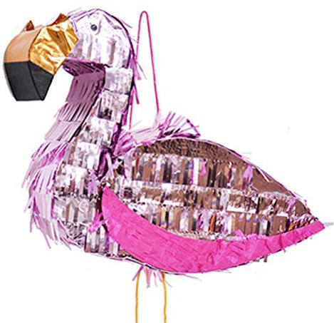 TOYANDONA Pink Flamingo Pinata, 42x39cm Tropical Flamingo Pinata Aluminum foil Carnival for Birthday, Summer, Luau, and Pool Party Supplies
