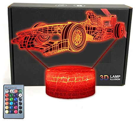 MARZIUS Race Sports Car 3D Illusion Table Lamp Roadster Shape Night Light with Greeting Card,Luminous Base,16 Colors Change,Remote Control,for Men, Women, Kids, Boys, Teens Gifts