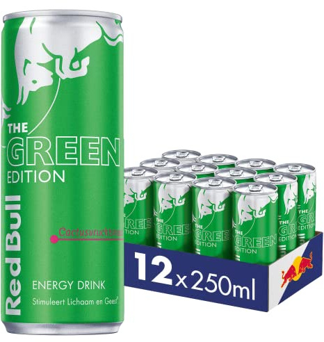 Red Bull Energy Drink Green Edition, Fruit de Cactus, pack 12-12 x 250ml I Boisson énergétique avec saveur estivale de cactus I Stimule Corps et Esprit