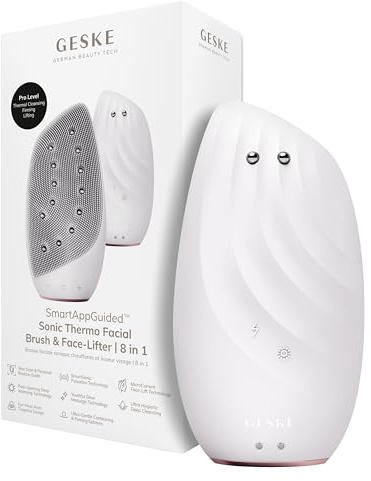 GESKE | SmartAppGuided™ Sonic Thermo Facial Brush & Face-Lifter | 8 i 1 | hudrengöring & anti-rynk | elektrisk rengöringsborste av silikon | enhet för ansiktsmassage | rengörande & anti-aging