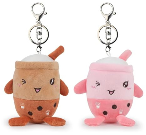 ANBOOR Kleine Kuscheltiere 2 Stück-Boba-Plüsch-Tier-Spielzeug mit Schlüsselanhänger Award Goodie Bag Fillers Kindergarten Klassenzimmer Geschenke für Schüler (Schokolade & Erdbeere)