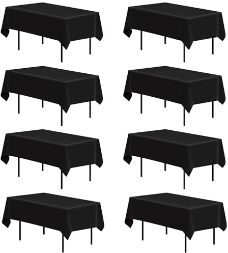 Fayavoo 8 Pack Black Tablecloth 58 x 102 Inch Rectangle Table Cover Stain and Wrinkle Resistant Washable Polyester Table Cloth for Decorative Table Cover for Dining Table, Buffet Parties and Camping