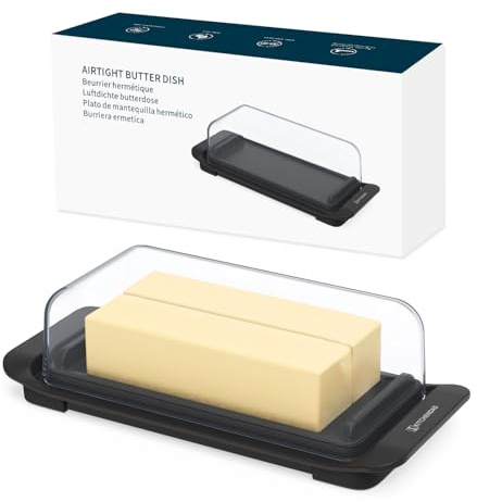 KITCHENDAO Airtight Butter Dish with Lid for Countertop and Fridge, Dishwasher Safe, Plastic Butter Container for 2 Sticks East Coast/West Coast/European Style/Kerrygold Butter, Black