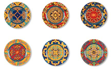 Excelsa Trinacria 6 Sottopiatti in Plastica PP, stile Siciliano, multicolore