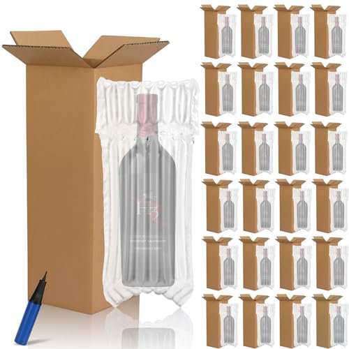Il kit di spedizione per vino include 24 scatole di spedizione per bottiglie di vino, 24 sacchetti protettivi da viaggio per bottiglie di vino, scatole di vino ondulate, sacchetti gonfiabili con pompa