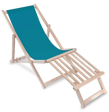 DreamRoots Liegestuhl klappbar Holz mit fußteil bis zu 130 kg belastbar, 3-Fach verstellbare Rückenlehne, waschbarer Polyesterbezug