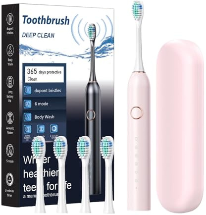 Acunny Cepillos de dientes recargables con estuche, cepillo de dientes eléctrico recargable | Cepillo de dientes eléctrico para adultos - Recargable, dura 180 días, 40.000 VPM, limpieza profunda, 6