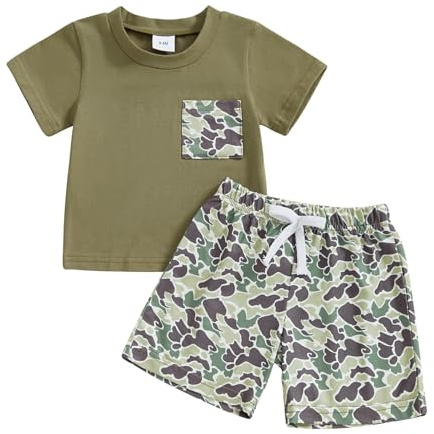 PUHHAPIEY Toddler Baby Boy Clothes Summer Camo Tee Shorts Army Green 3-4Y