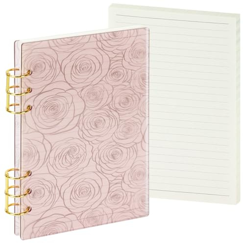 Koqye A5 Acrylic Rose Binder 6-Ring, Loose Leaf Planner with 90 Sheets Refill Paper, Lay-Flat Design, Gold Metal Rings, Complete Set for Journaling & Organizing