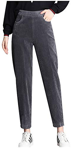Vuncio Pantalon Velours Côtelé Femme Grande Taille Chic a la Mode Pantalon Taille Elastique Femme Hiver Stretch Confortable Casual Jogging Sweatpants (Grey, XXXL)