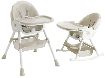Chaise haute bébé 4 en 1, pour Bébé Ergonomique, Confortable, chaise haute bébé pliable,4 Niveaux de Hauteur Réglage, Plateau Double Couche, Convient aux enfants (Cheval à bascule Blanc cassé)